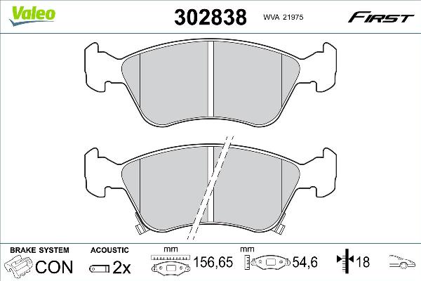 VALEO 302838 - Гальмівні колодки, дискові гальма autozip.com.ua