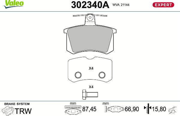 VALEO 302340A - Гальмівні колодки, дискові гальма autozip.com.ua