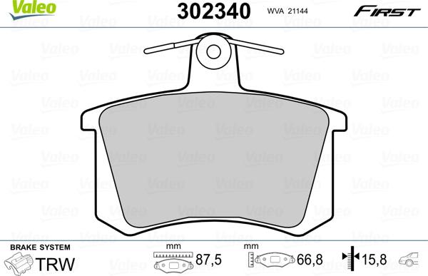 VALEO 302340 - Гальмівні колодки, дискові гальма autozip.com.ua
