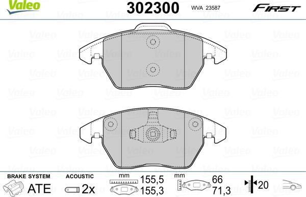 Valeo 302300 - Гальмівні колодки, дискові гальма autozip.com.ua