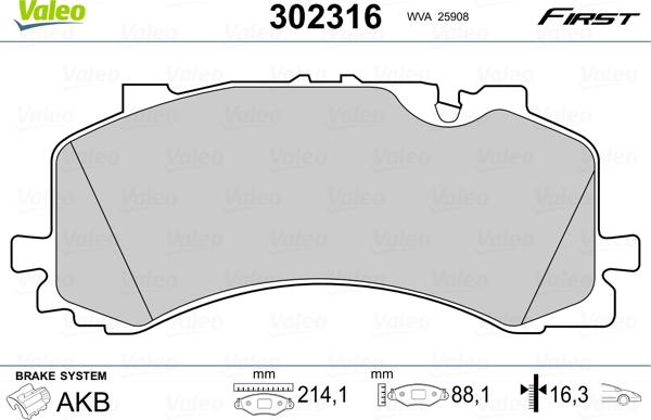 VALEO 302316 - Гальмівні колодки, дискові гальма autozip.com.ua
