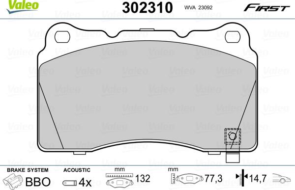 VALEO 302310 - Гальмівні колодки, дискові гальма autozip.com.ua