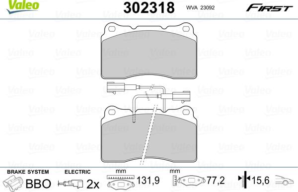 VALEO 302318 - Гальмівні колодки, дискові гальма autozip.com.ua