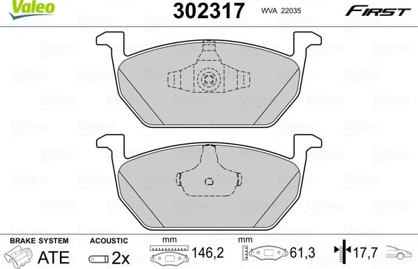 Valeo 302317 - Гальмівні колодки, дискові гальма autozip.com.ua