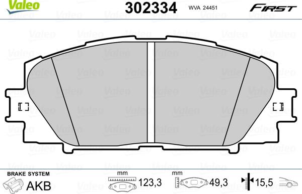 VALEO 302334 - Гальмівні колодки, дискові гальма autozip.com.ua