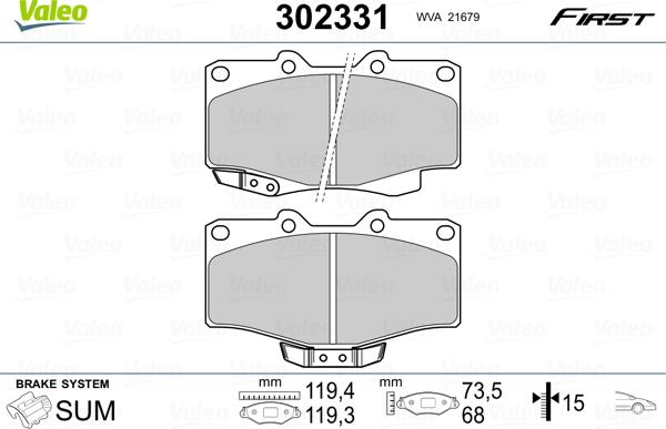 VALEO 302331 - Гальмівні колодки, дискові гальма autozip.com.ua
