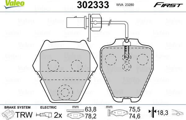 VALEO 302333 - Гальмівні колодки, дискові гальма autozip.com.ua