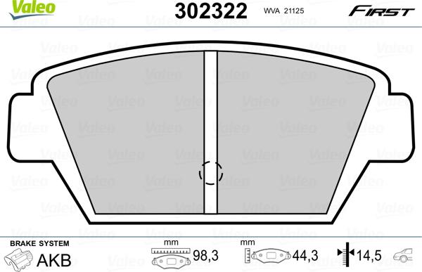 Valeo 302322 - Гальмівні колодки, дискові гальма autozip.com.ua