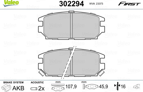 VALEO 302294 - Гальмівні колодки, дискові гальма autozip.com.ua
