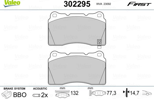 Valeo 302295 - Гальмівні колодки, дискові гальма autozip.com.ua