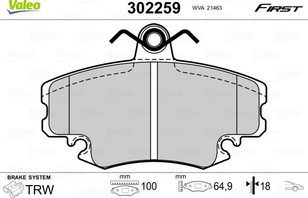 VALEO 302259 - Гальмівні колодки, дискові гальма autozip.com.ua