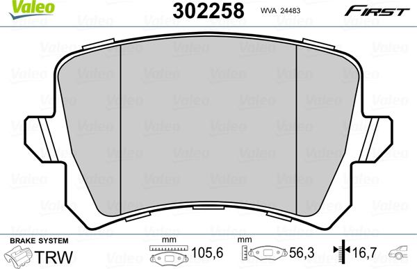 VALEO 302258 - Гальмівні колодки, дискові гальма autozip.com.ua