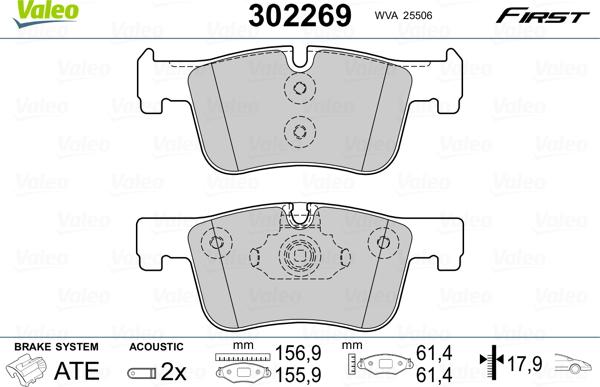 VALEO 302269 - Гальмівні колодки, дискові гальма autozip.com.ua