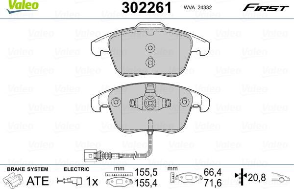 Valeo 302261 - Гальмівні колодки, дискові гальма autozip.com.ua