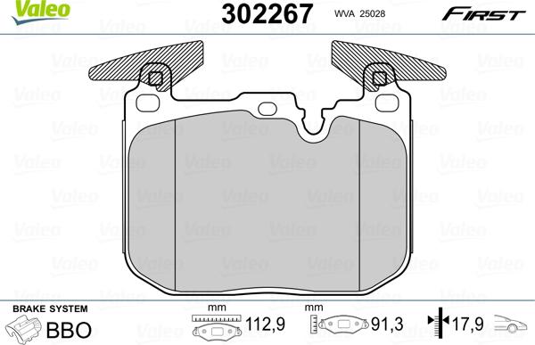 VALEO 302267 - Гальмівні колодки, дискові гальма autozip.com.ua