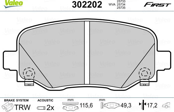 VALEO 302202 - Гальмівні колодки, дискові гальма autozip.com.ua