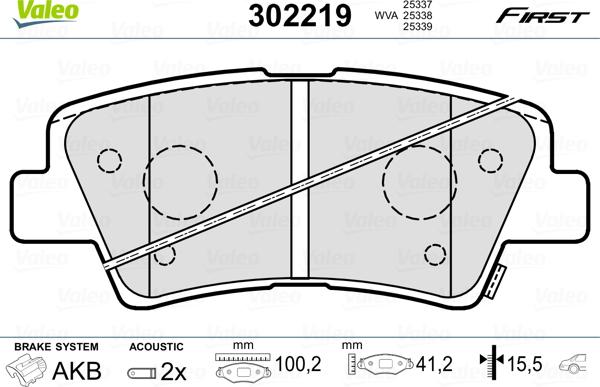 VALEO 302219 - Гальмівні колодки, дискові гальма autozip.com.ua