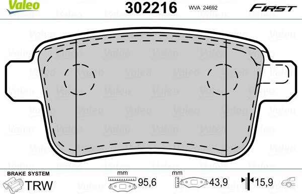 VALEO 302216 - Гальмівні колодки, дискові гальма autozip.com.ua