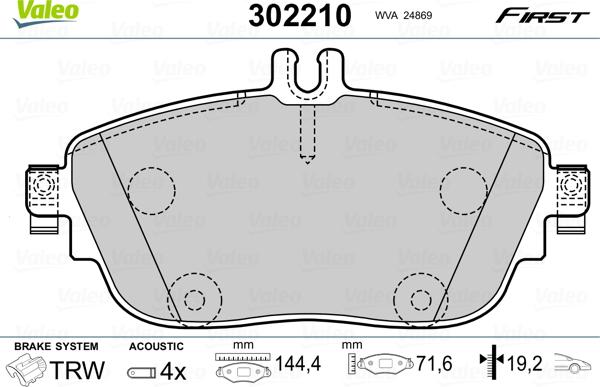 Valeo 302210 - Гальмівні колодки, дискові гальма autozip.com.ua