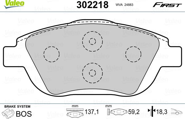 VALEO 302218 - Гальмівні колодки, дискові гальма autozip.com.ua
