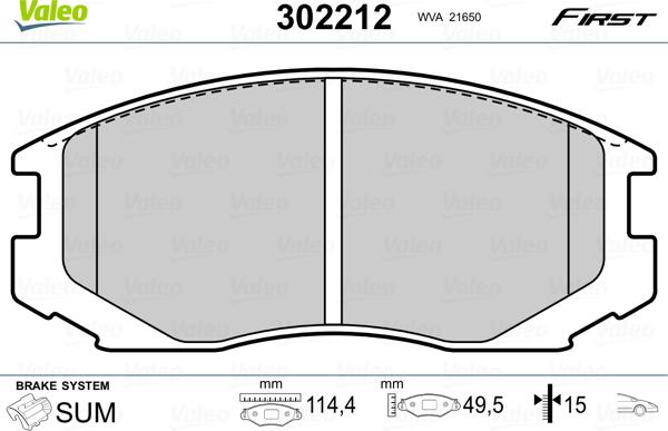 VALEO 302212 - Гальмівні колодки, дискові гальма autozip.com.ua