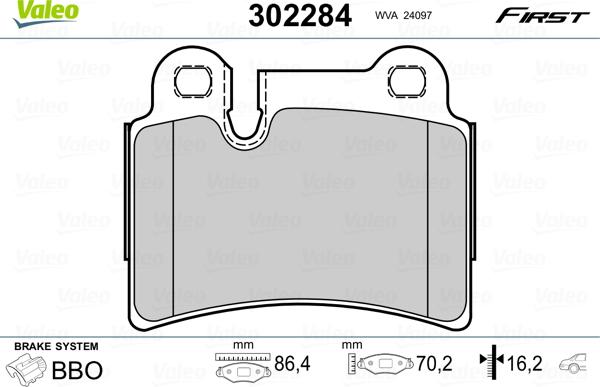 Valeo 302284 - Гальмівні колодки, дискові гальма autozip.com.ua