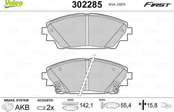 VALEO 302285 - Гальмівні колодки, дискові гальма autozip.com.ua