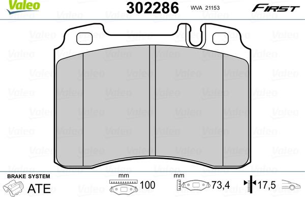 Valeo 302286 - Гальмівні колодки, дискові гальма autozip.com.ua