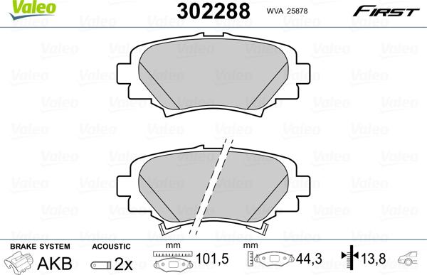 VALEO 302288 - Гальмівні колодки, дискові гальма autozip.com.ua