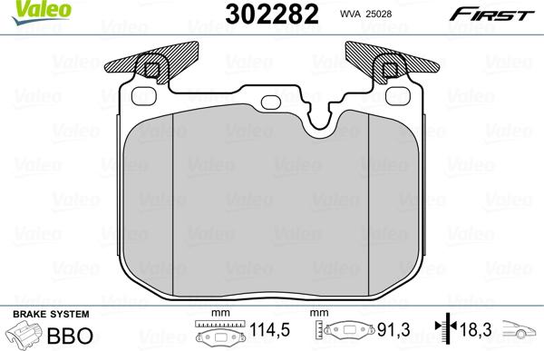 VALEO 302282 - Гальмівні колодки, дискові гальма autozip.com.ua
