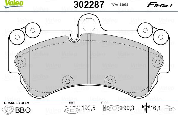 VALEO 302287 - Гальмівні колодки, дискові гальма autozip.com.ua