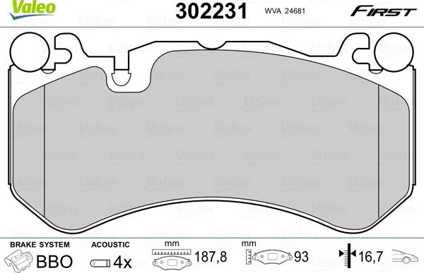 Valeo 302231 - Гальмівні колодки, дискові гальма autozip.com.ua