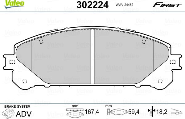VALEO 302224 - Гальмівні колодки, дискові гальма autozip.com.ua