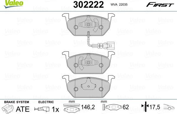 Valeo 302222 - Гальмівні колодки, дискові гальма autozip.com.ua