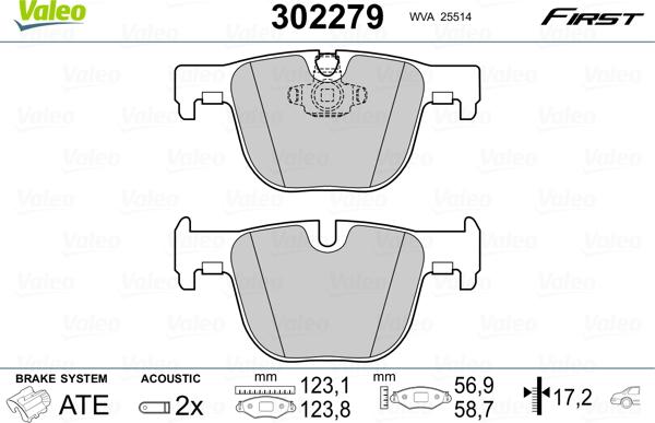 VALEO 302279 - Гальмівні колодки, дискові гальма autozip.com.ua