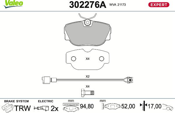 VALEO 302276A - Гальмівні колодки, дискові гальма autozip.com.ua