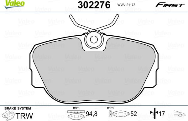 VALEO 302276 - Гальмівні колодки, дискові гальма autozip.com.ua