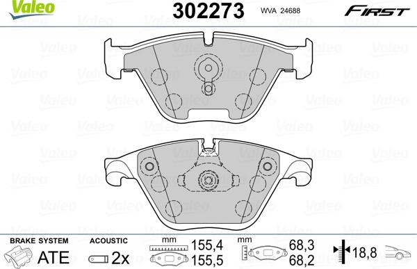 VALEO 302273 - Гальмівні колодки, дискові гальма autozip.com.ua