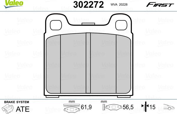 Valeo 302272 - Гальмівні колодки, дискові гальма autozip.com.ua