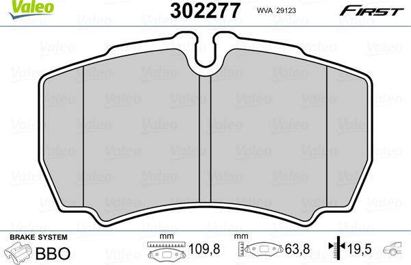 Valeo 302277 - Гальмівні колодки, дискові гальма autozip.com.ua