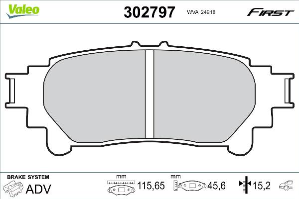 VALEO 302797 - Гальмівні колодки, дискові гальма autozip.com.ua