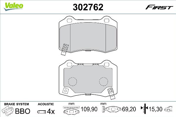 VALEO 302762 - Гальмівні колодки, дискові гальма autozip.com.ua