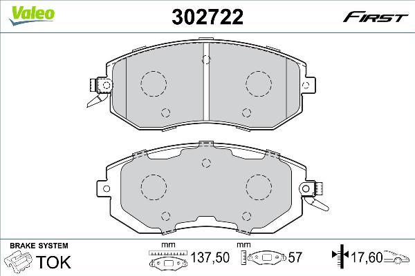VALEO 302722 - Гальмівні колодки, дискові гальма autozip.com.ua