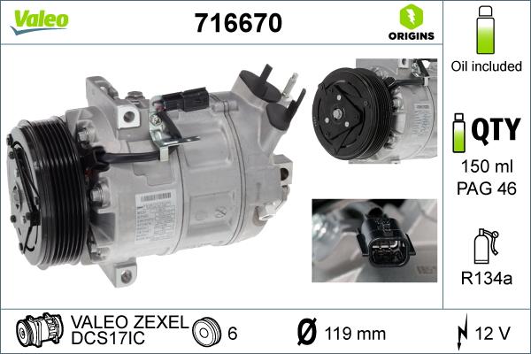 VALEO 716670 - Компресор, кондиціонер autozip.com.ua