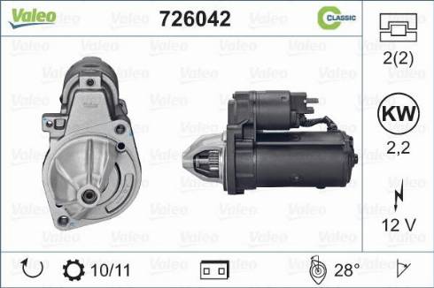 Valeo 726042 - Стартер autozip.com.ua