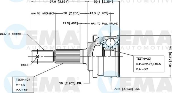 VEMA 18444 - Шарнірний комплект, ШРУС, приводний вал autozip.com.ua