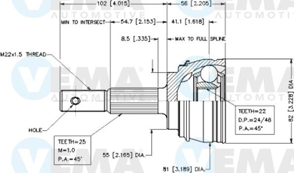 VEMA 18461 - Шарнірний комплект, ШРУС, приводний вал autozip.com.ua