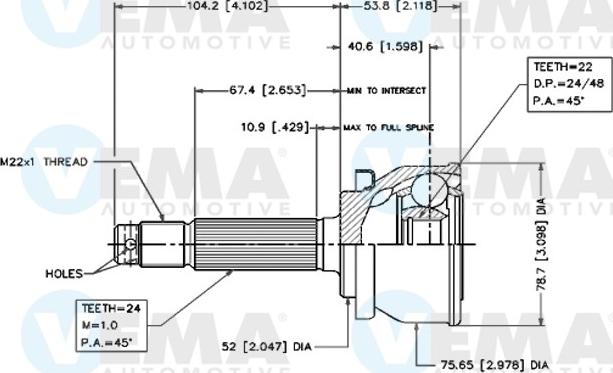 VEMA 18484 - Шарнірний комплект, ШРУС, приводний вал autozip.com.ua