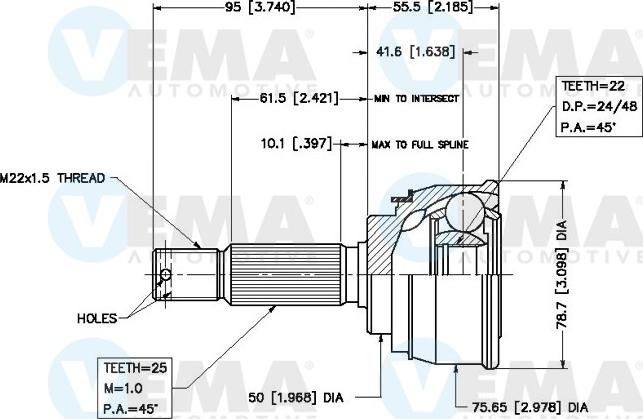 VEMA 18433 - Шарнірний комплект, ШРУС, приводний вал autozip.com.ua