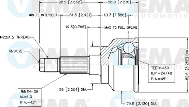 VEMA 18555 - Шарнірний комплект, ШРУС, приводний вал autozip.com.ua